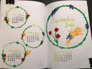 Bullet Journal Monatsübersicht September mit Ähren, Korn- und Mohnblumen